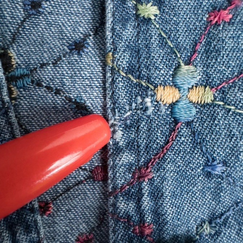Vintage Embroidered Denim Light Shirt Jacket Colorful Dopamine Y2K Indie Large - Picture 12 of 16